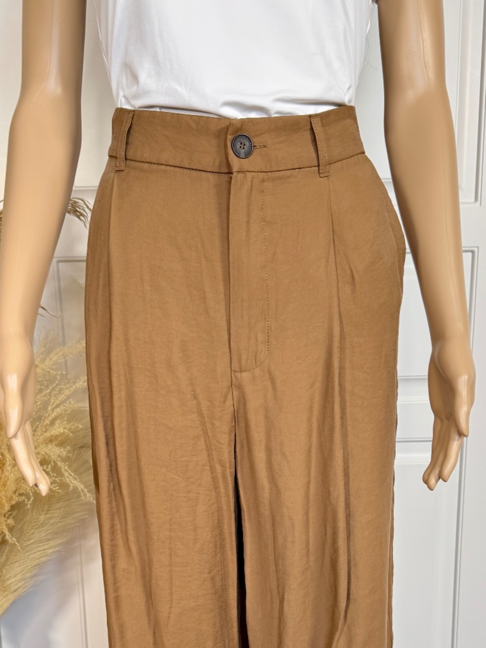ZARA BROWN WIDE LEG PANTS SIZE MEDIUM - Picture 4 of 13